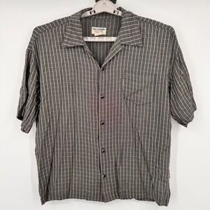 Bc Ethic Lounge USA Mix Mens Large Black Windowpane Grid Rayon Camp Shirt